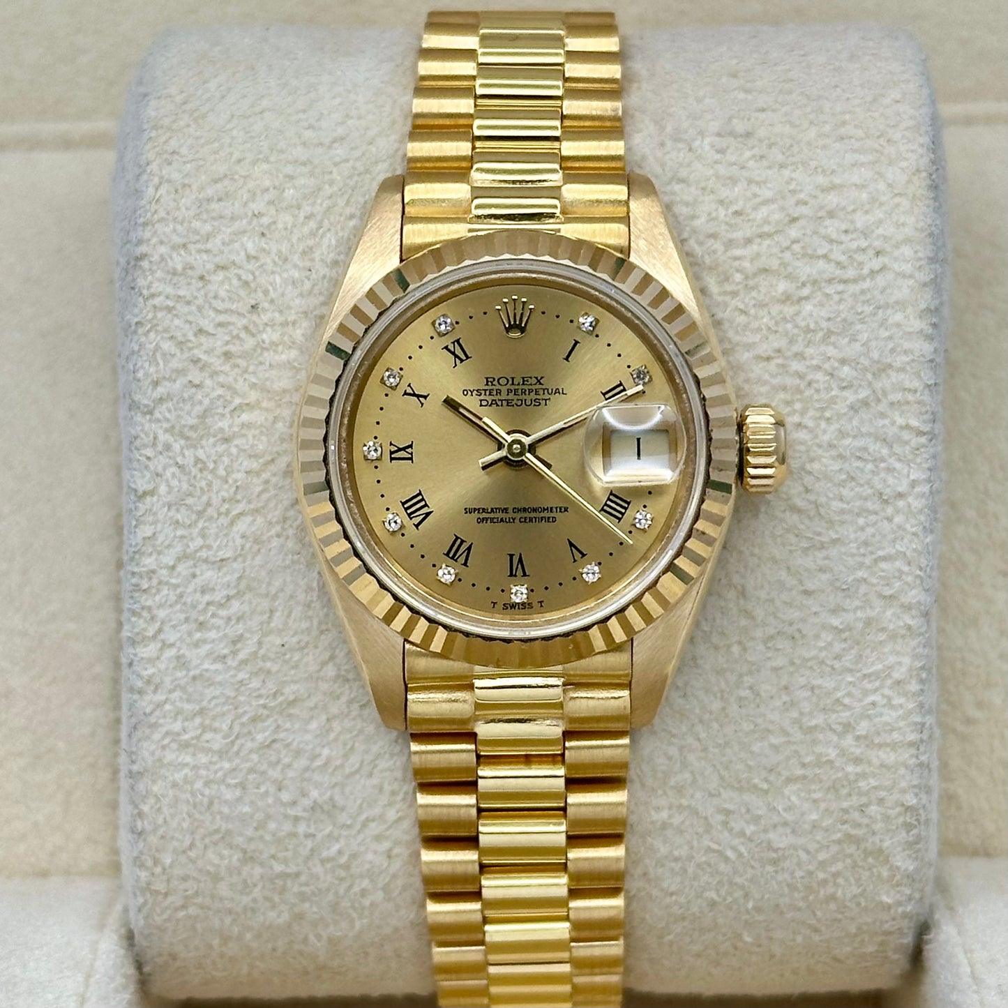 Lady-Datejust 26 Champagne Diamond 18K Yellow Gold President Ref 69178
