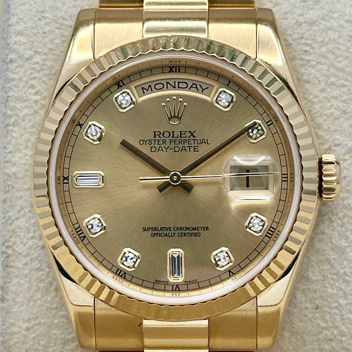 Day-Date 36 Champagne Baguettes 18K Yellow Gold Ref 118238 2005