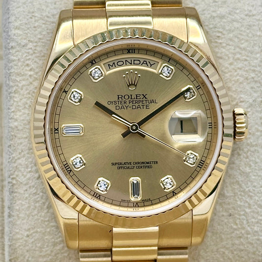 Day-Date 36 Champagne Baguettes 18K Yellow Gold Ref 118238 2005