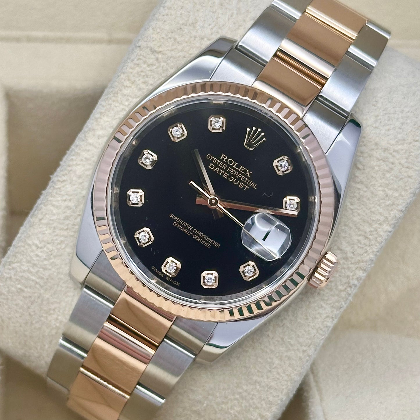 Datejust 36 Black Diamond Dial 18K Rose Gold Ref 116231