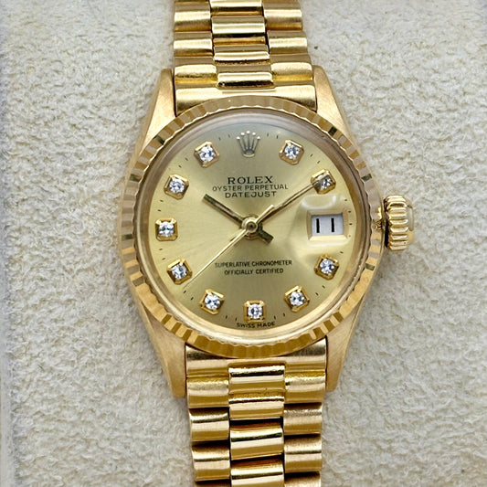 (ON HOLD) Lady-Datejust 26 Champagne Diamond 18K Yellow Gold President Ref 6917/8