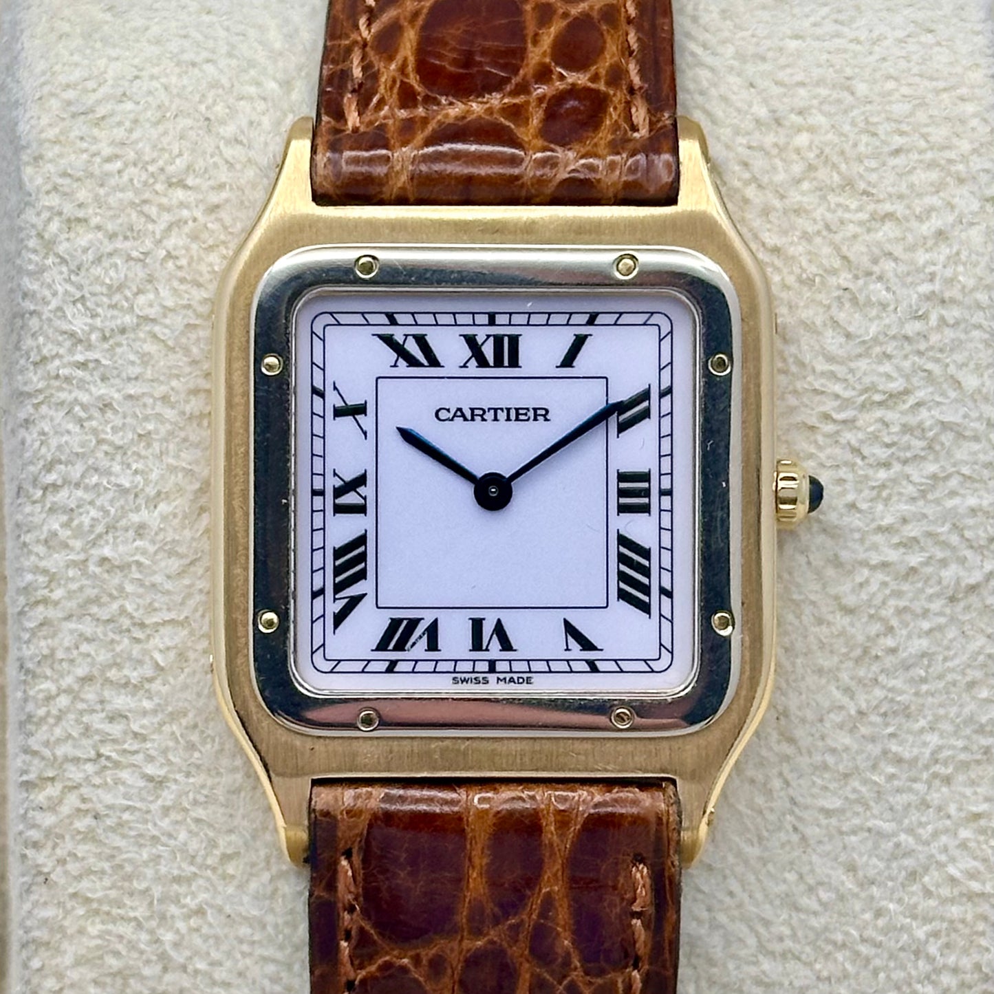 Santos Dumont 18K Yellow Gold Manual Winding White Romans Ref 96061 1990