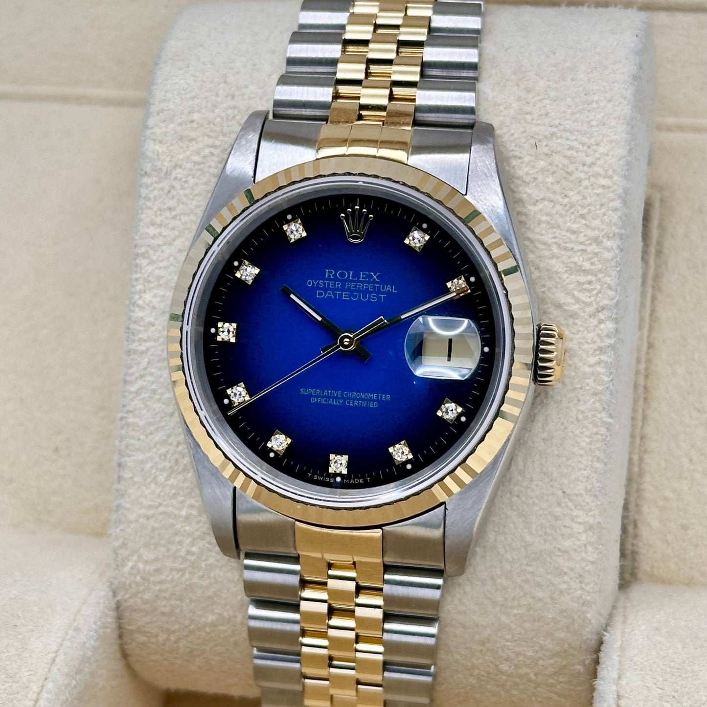 Datejust 36 Blue Vignette Diamond 18K Yellow Gold Ref 16233G 1991