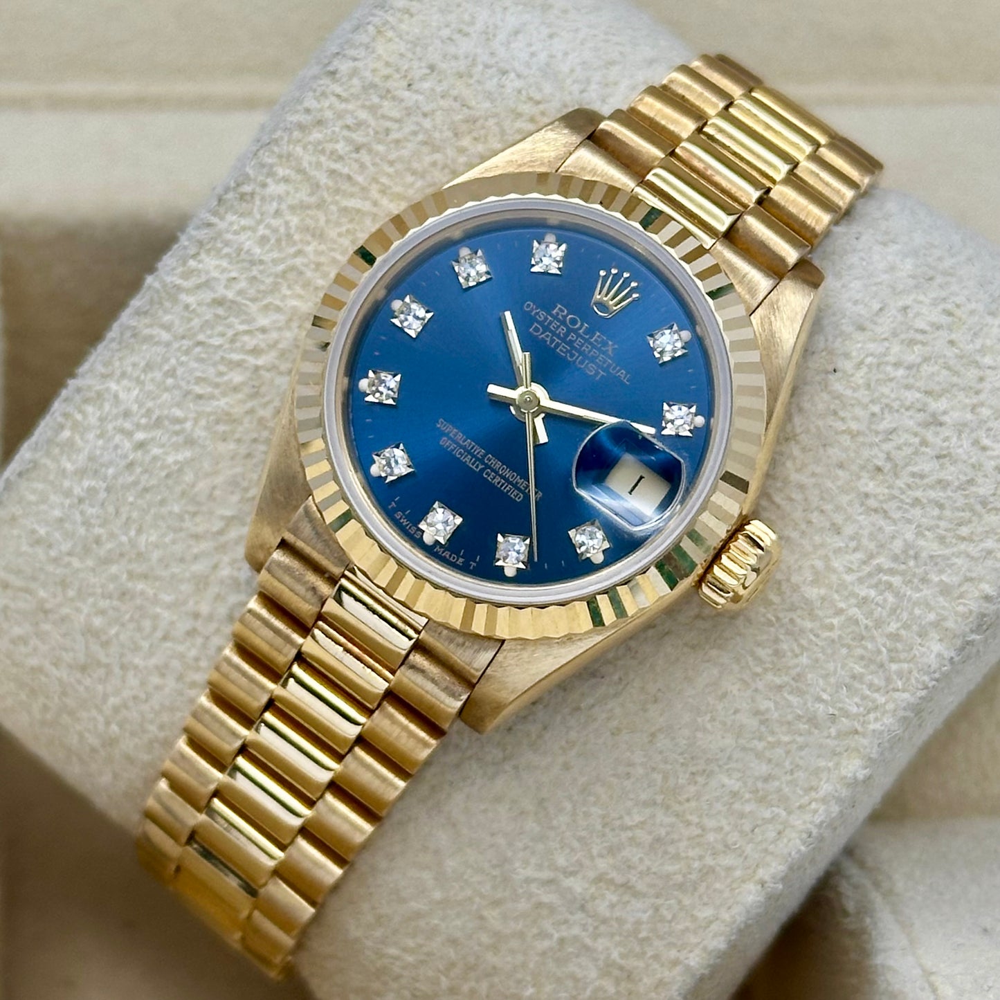 Lady-Datejust 26 Sunburst Blue Diamond 18K Yellow Gold President Ref 69178
