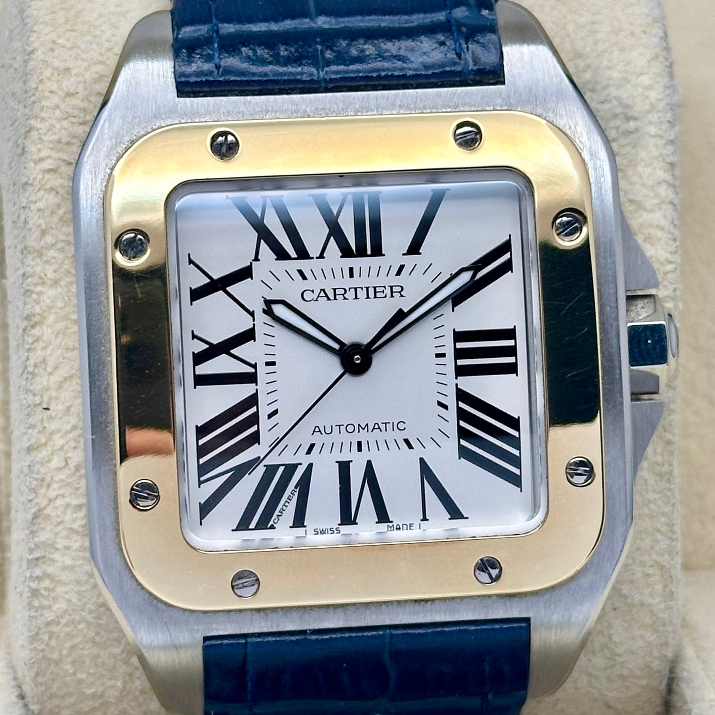 Santos 100 XL Automatic 18K Yellow Gold White Romans Ref 2656
