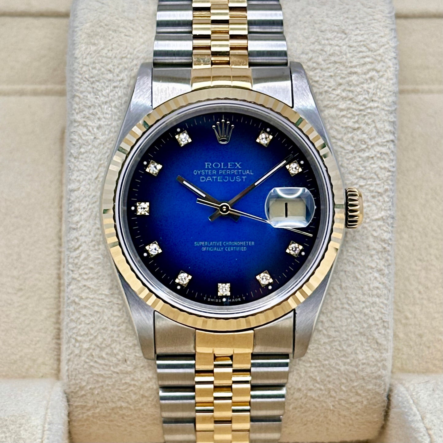 Datejust 36 Blue Vignette Diamond 18K Yellow Gold Ref 16233G 1991