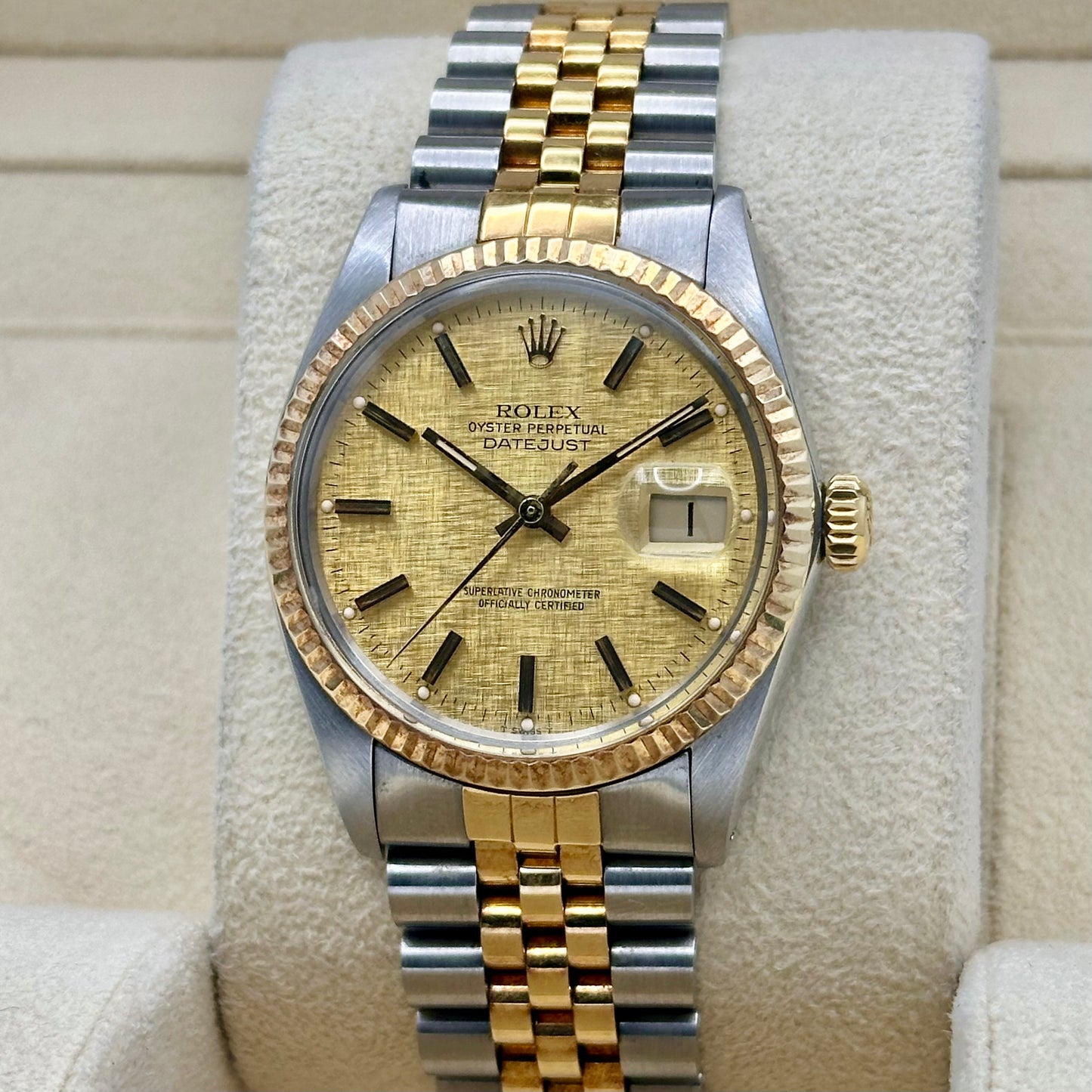 Datejust 36 Linen 18K Yellow Gold Ref 16013 1983