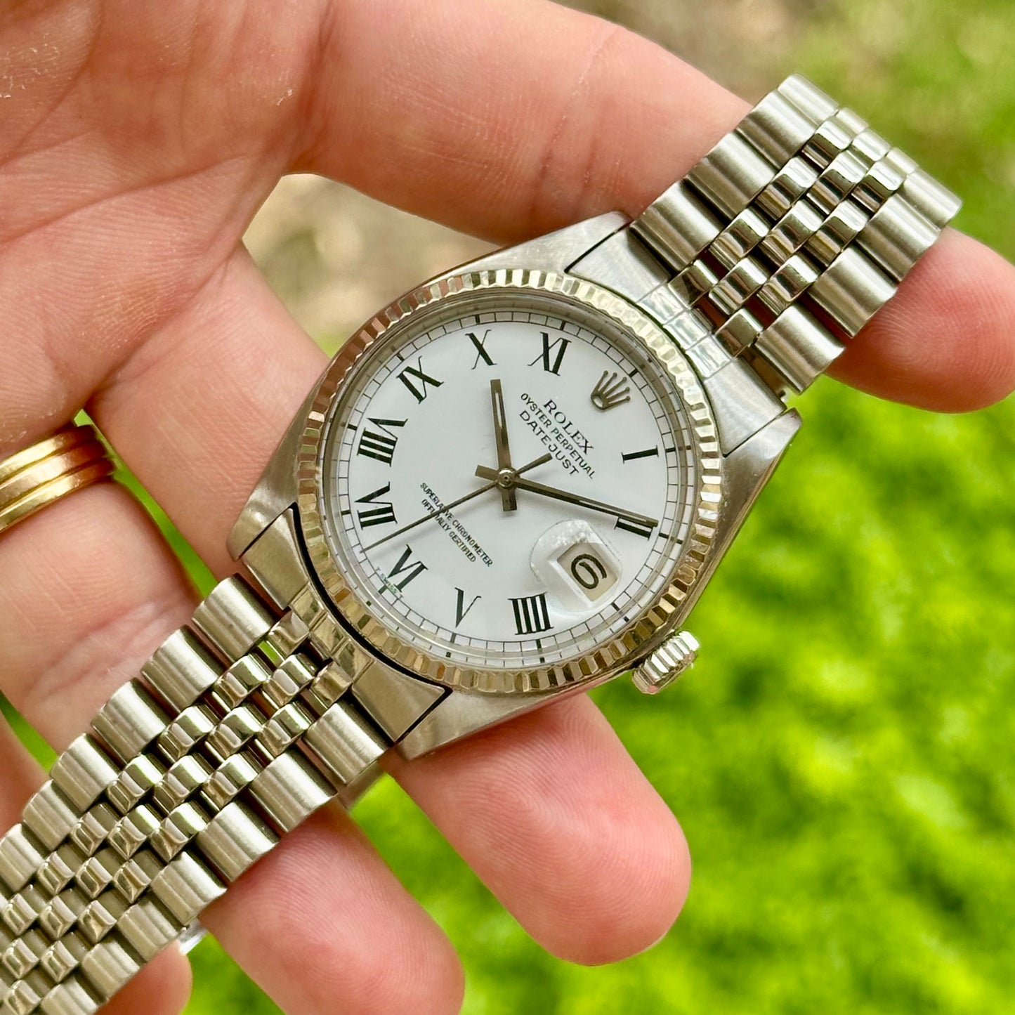 Datejust 36 White Buckley Romans 18K White Gold Ref 1601 1968