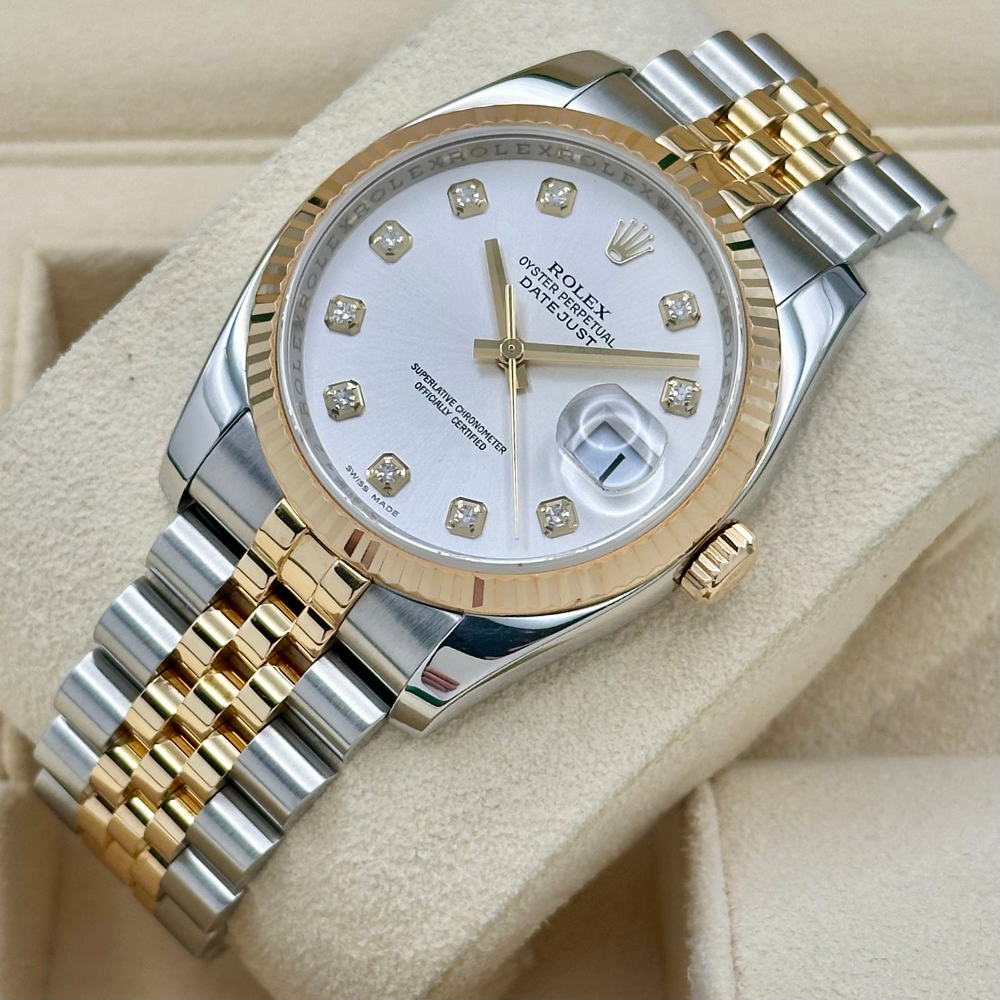 Datejust 36 Silver Diamond Super Jubilee 18K Yellow Gold Ref 116233 2007