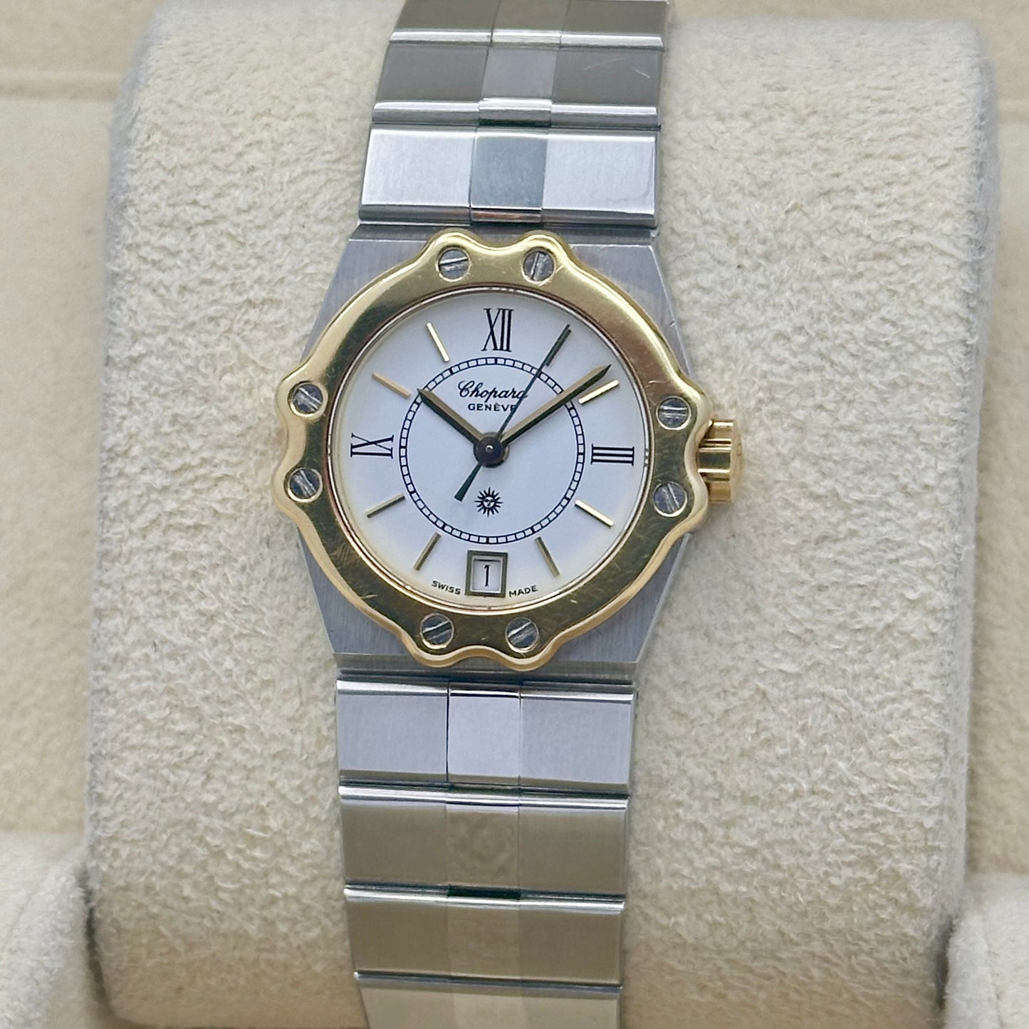 St. Mortiz Small White Romans 18K Yellow Gold Bezel Ref 8024