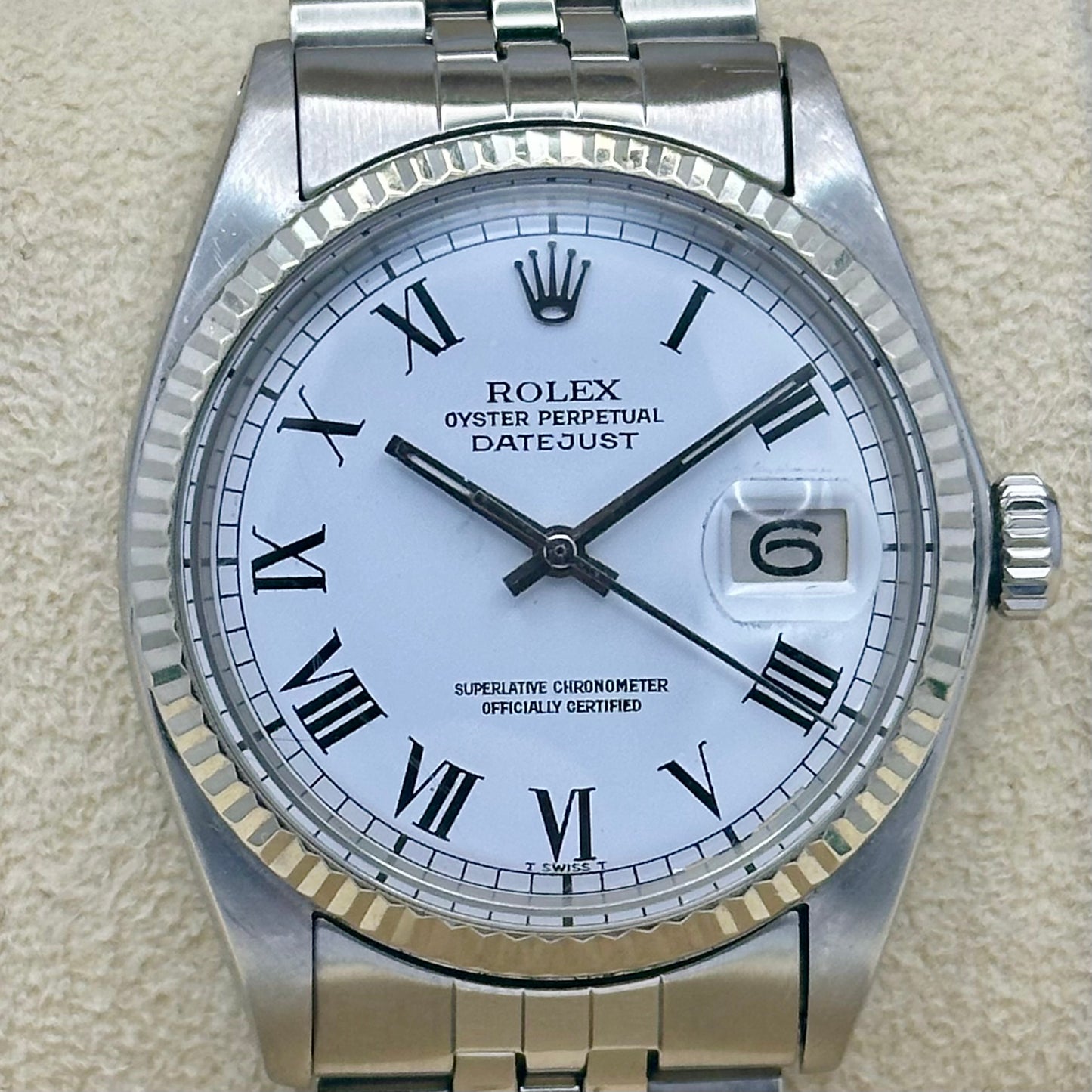 Datejust 36 White Buckley Romans 18K White Gold Ref 1601 1968