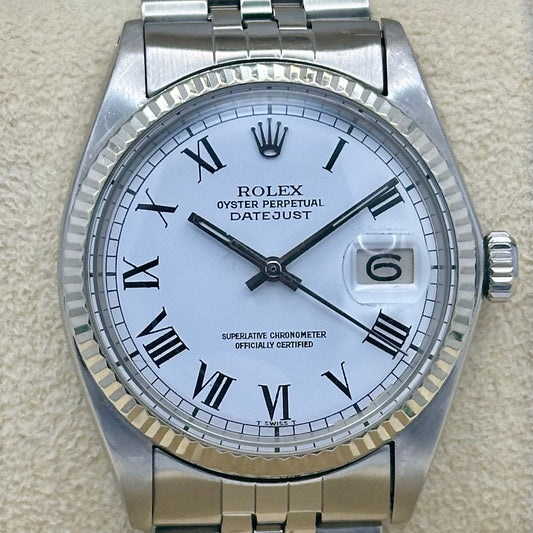 Datejust 36 White Buckley Romans 18K White Gold Ref 1601 1968