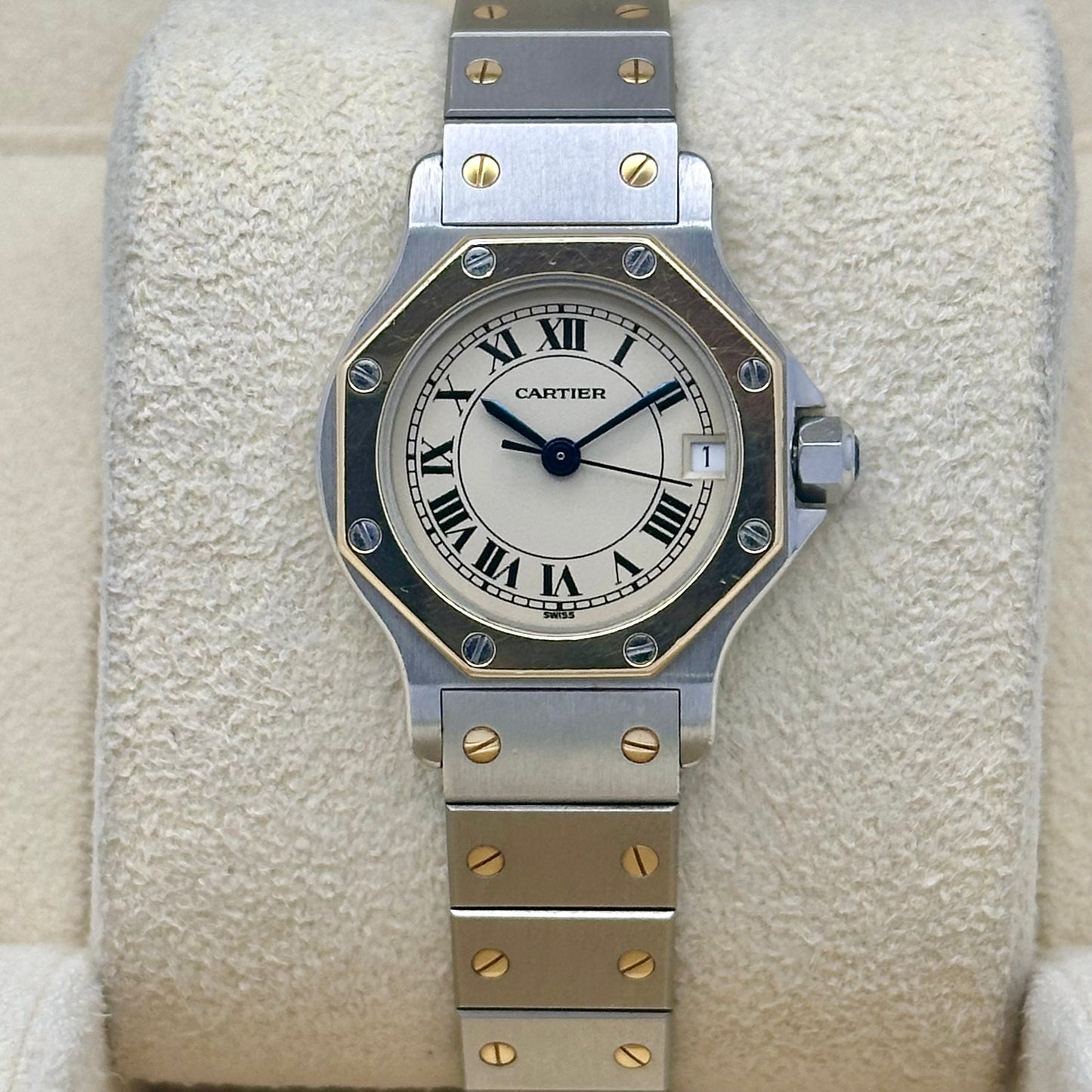 Santos Octagon Small White Romans 18K Yellow Gold Two Tone Ref 187903 1990