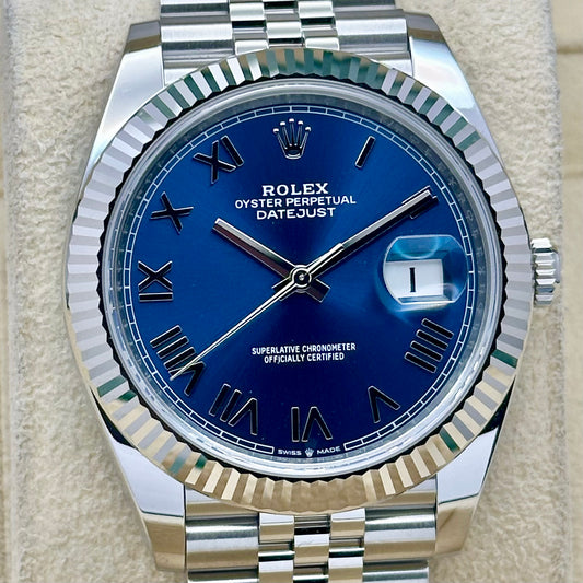 Datejust 41 Sunburst Blue Romans 18K White Gold Ref 126334 2026