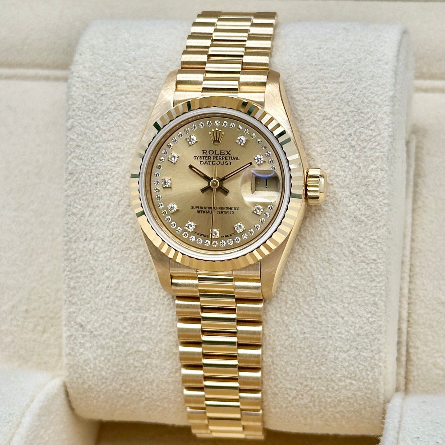 Lady-Datejust 26 Champagne String Diamond 18K Yellow Gold President Ref 69178