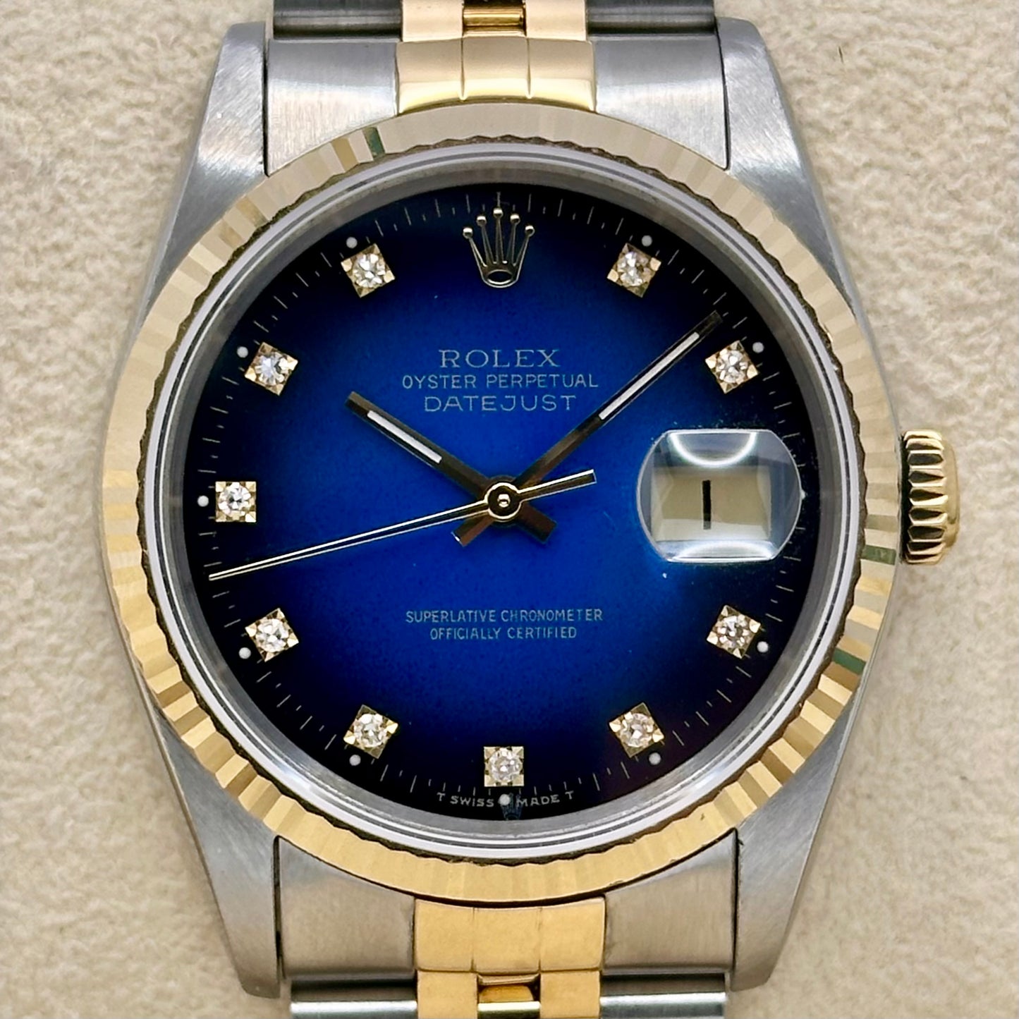 Datejust 36 Blue Vignette Diamond 18K Yellow Gold Ref 16233G 1991