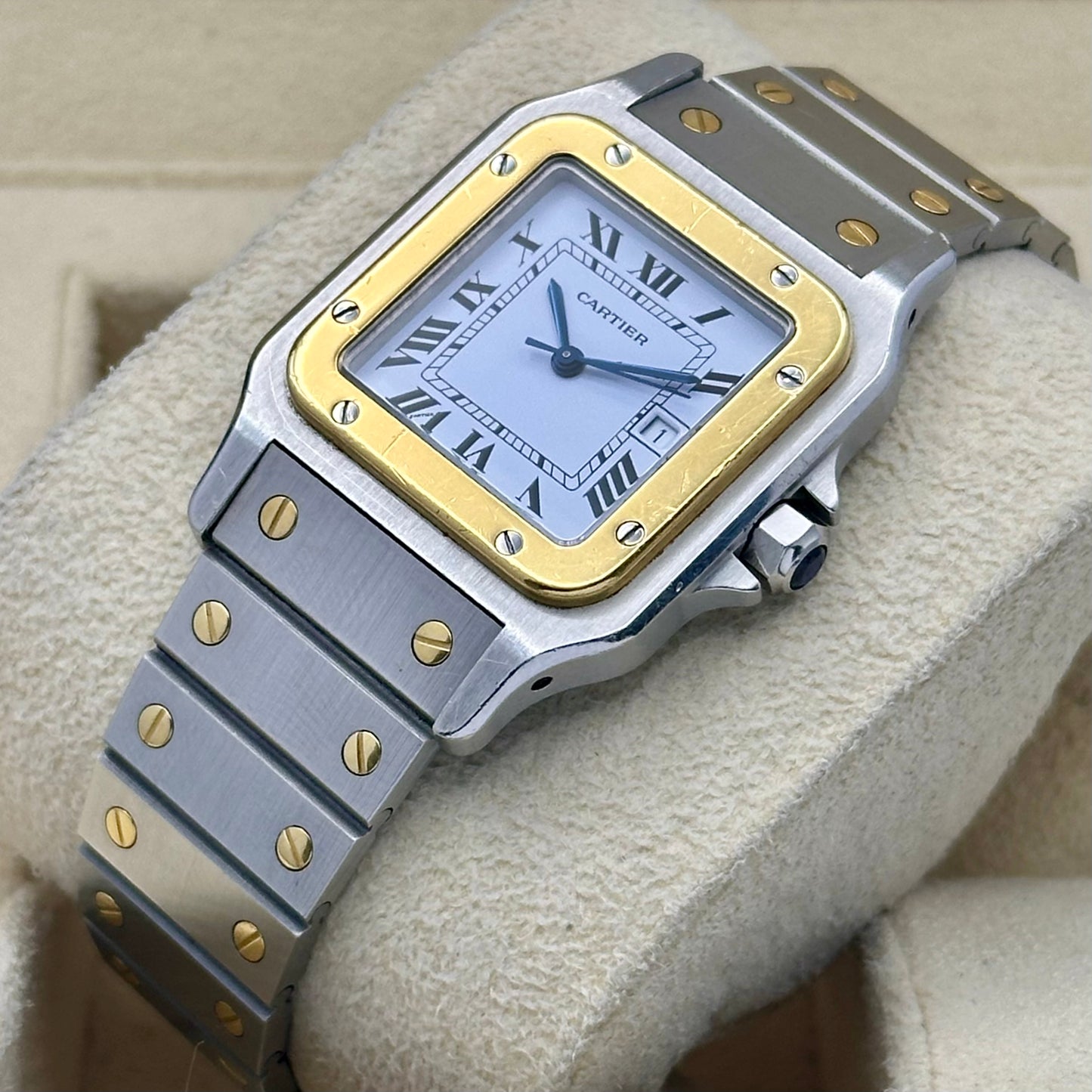 (ON HOLD) Santos Carrée Large White Romans 18K Yellow Gold Ref 2961 1986