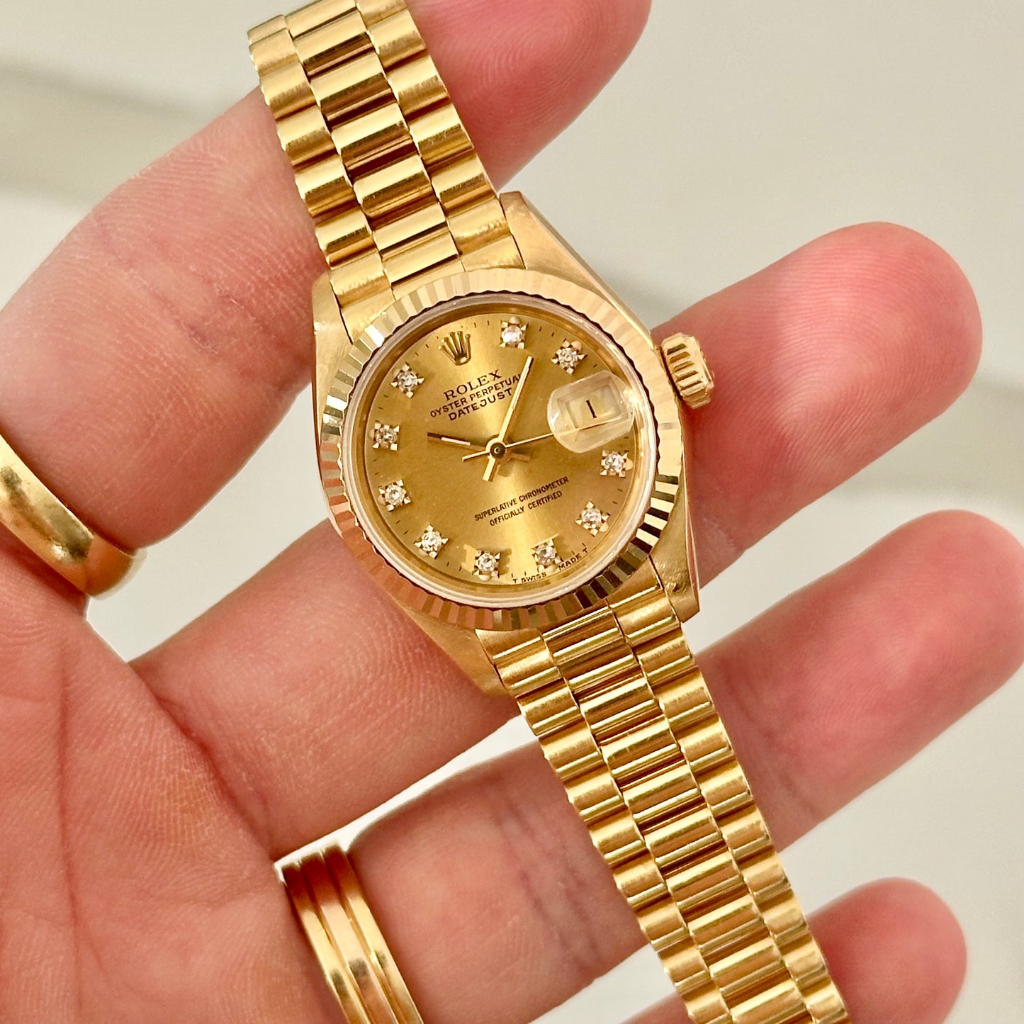 Lady-Datejust 26 Champagne Diamond 18K Yellow Gold President Ref 69178 1993