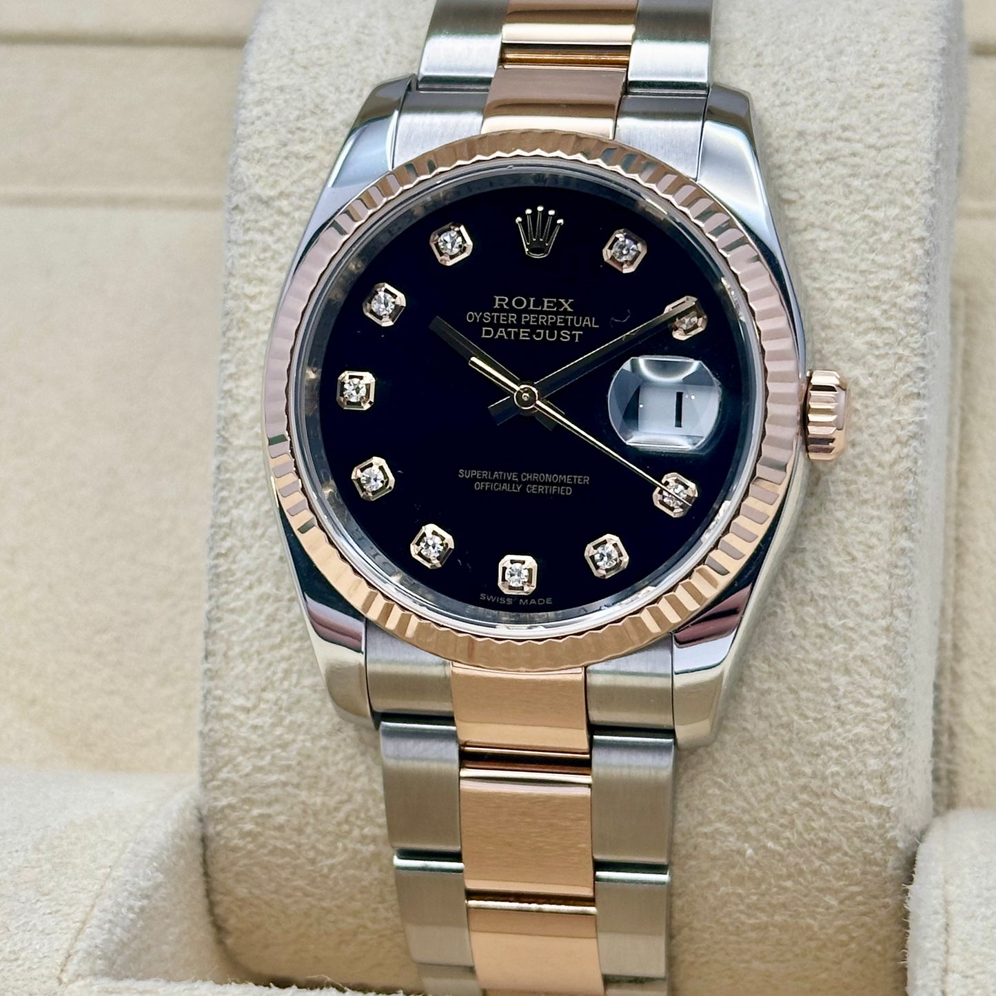 Datejust 36 Black Diamond Dial 18K Rose Gold Ref 116231