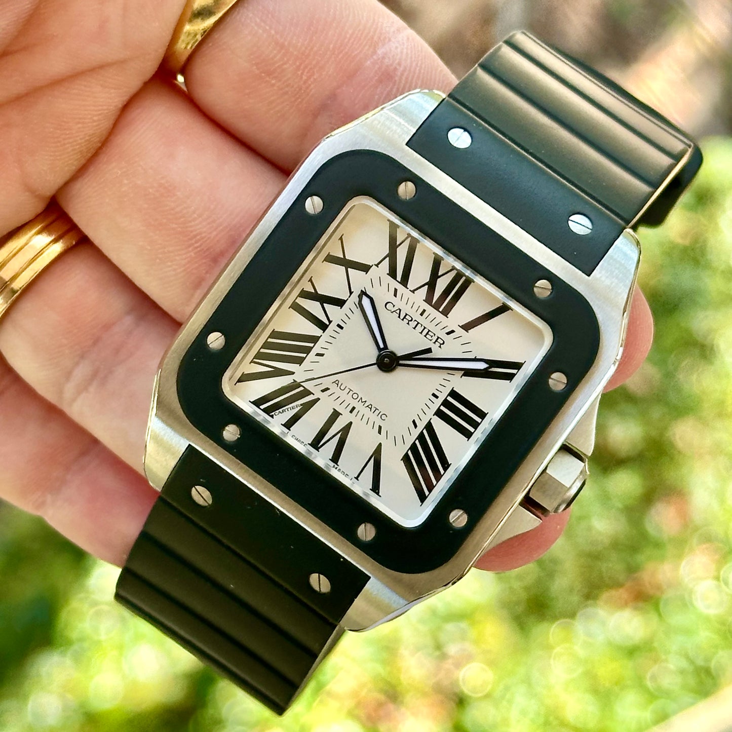 Santos 100 XL Automatic Rubber White Romans Ref 2656 2016
