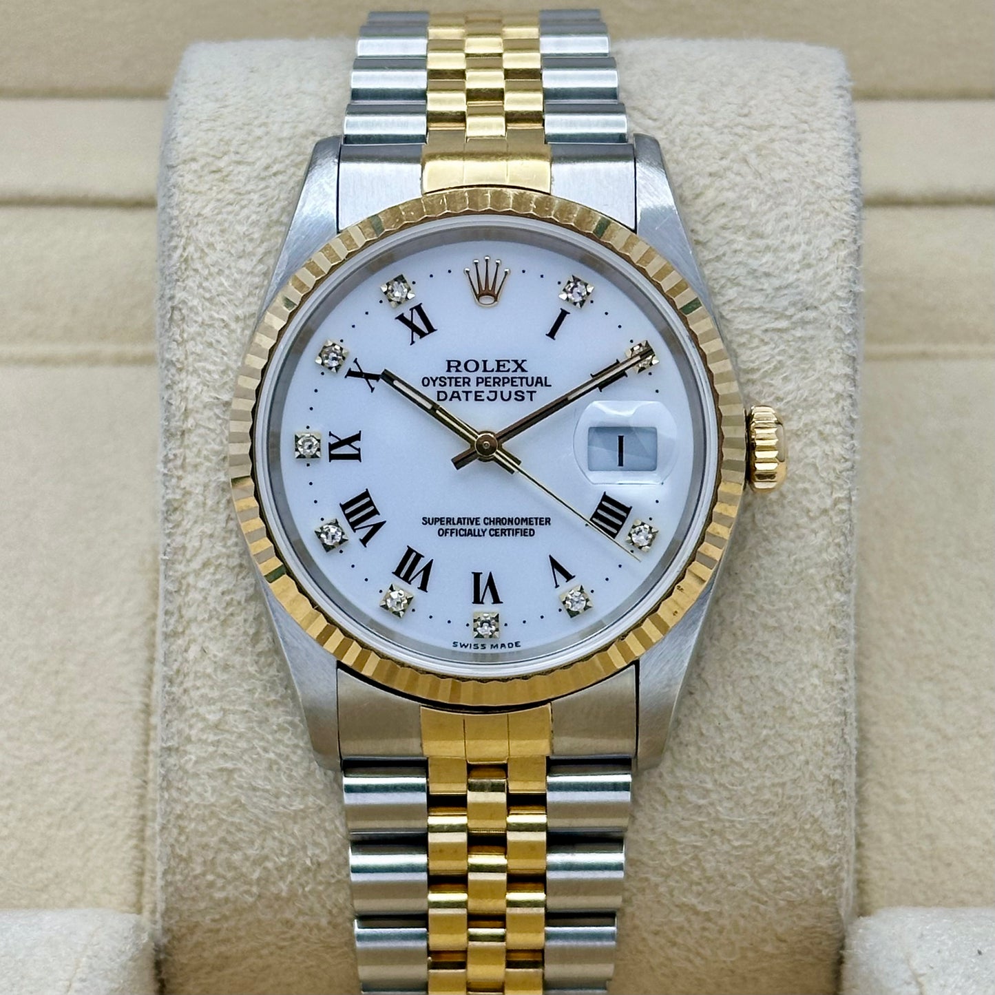 Datejust 36 White Buckley Diamond 18K Yellow Gold Ref 16233G 1996