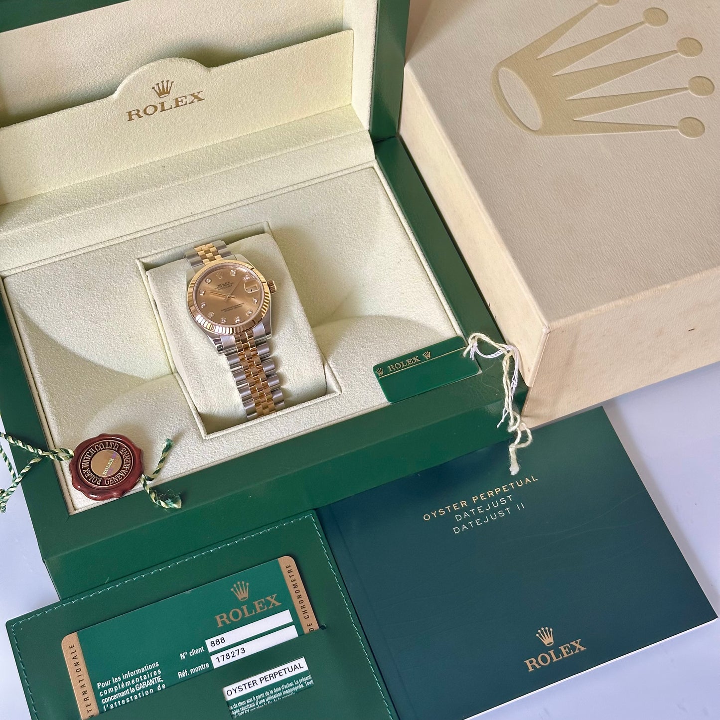 Datejust 31 Champagne Diamond Dial 18K Yellow Gold Ref 178273 2012