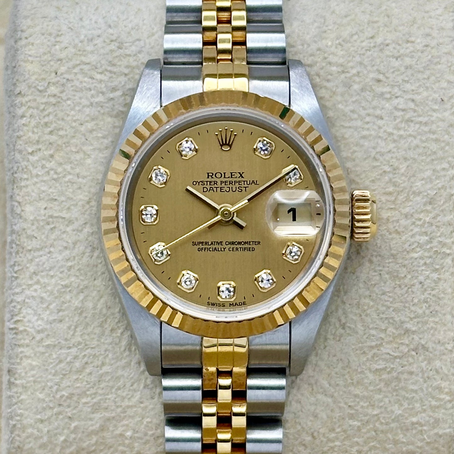 Lady-Datejust 26 Champagne Big Diamond Ref 69173 New Old Stock