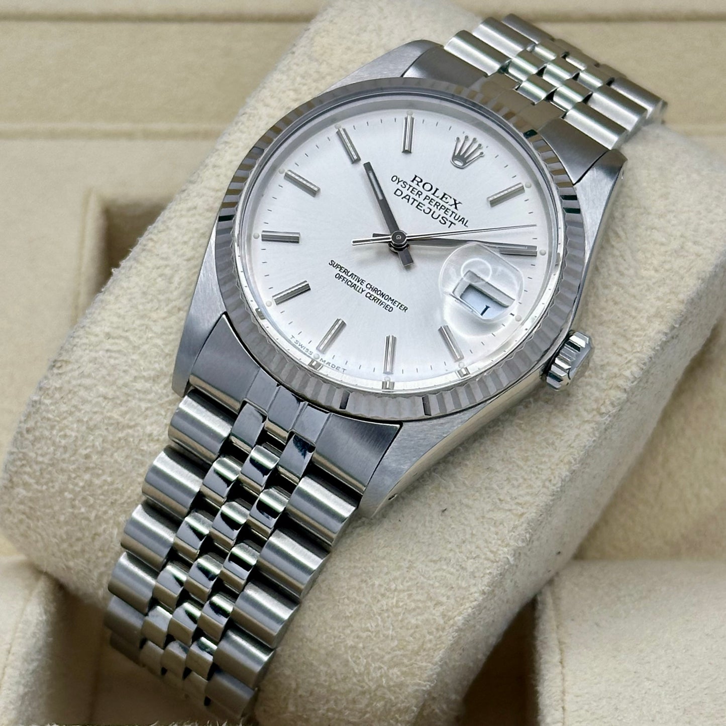 Datejust 36 Sunburst Silver 18K White Gold Ref 16014 1988