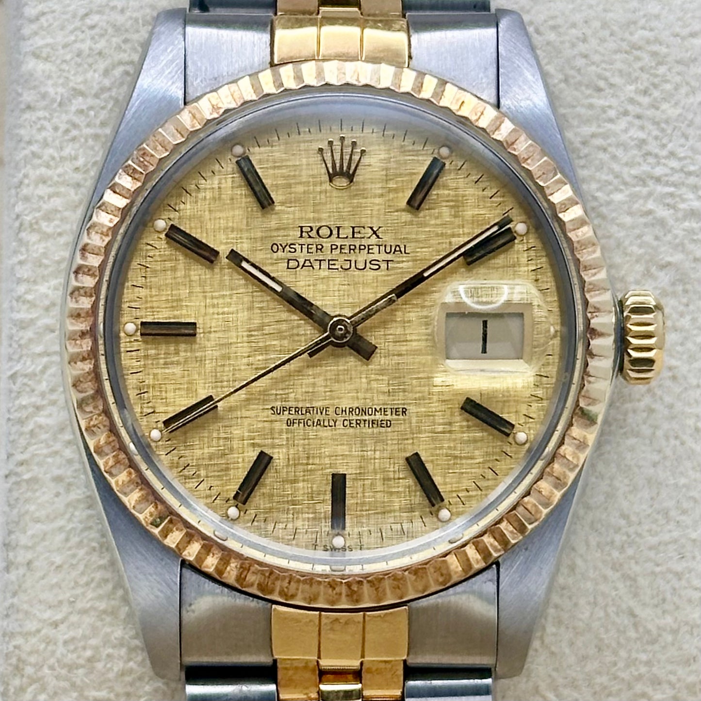 Datejust 36 Linen 18K Yellow Gold Ref 16013 1983