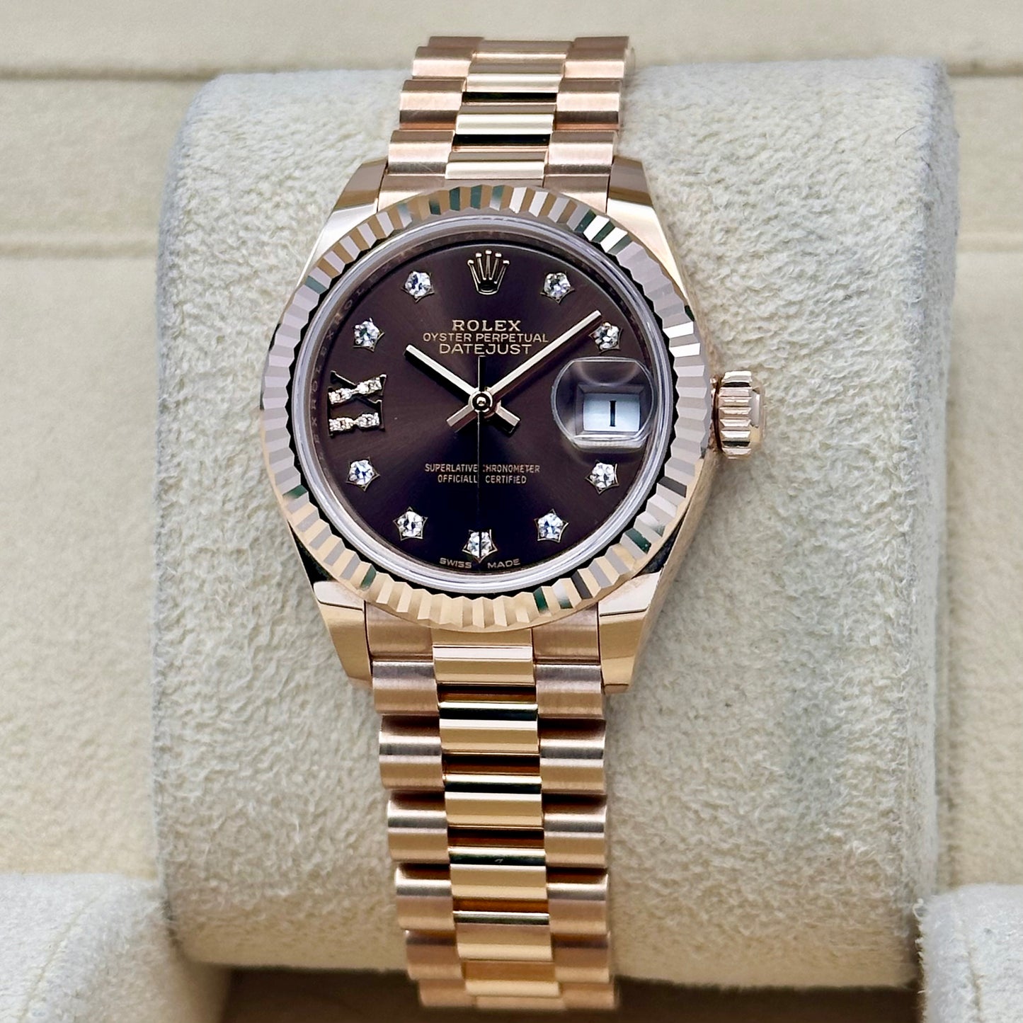 Lady-Datejust 28 Chocolate Diamond Star 18K Rose Gold President 279175