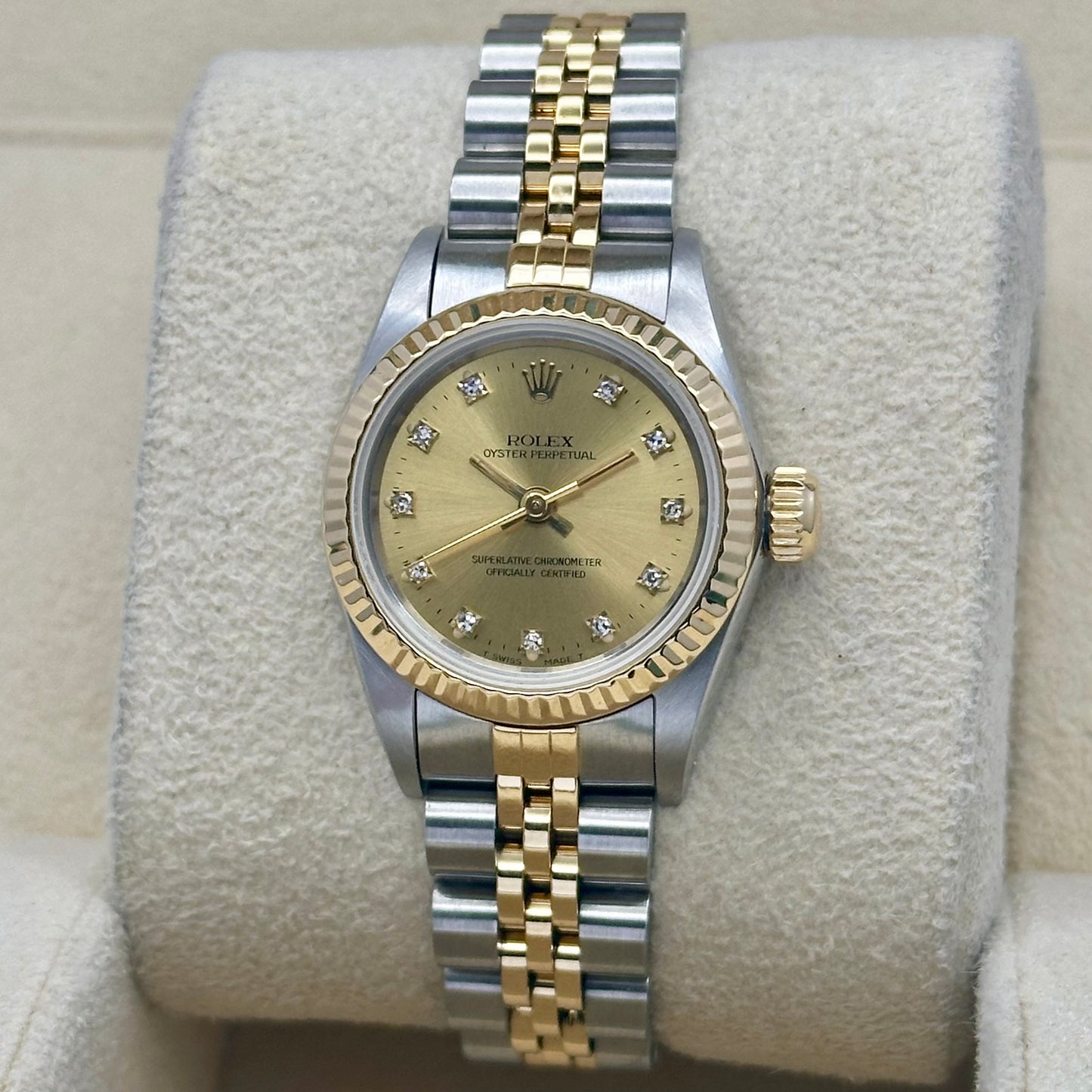 Oyster Perpetual 26 Champagne Diamond Dial 18K Yellow Gold Ref 67193 1991