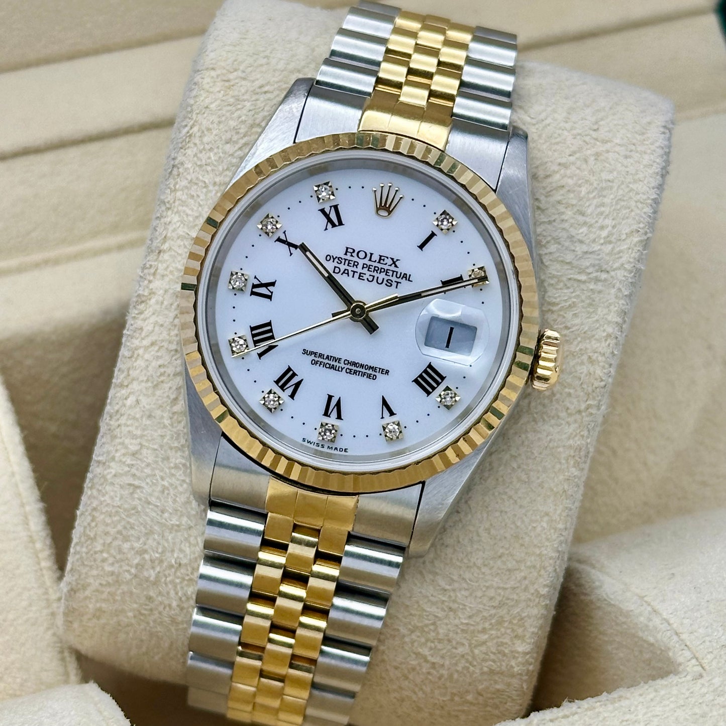 Datejust 36 White Buckley Diamond 18K Yellow Gold Ref 16233G 1996