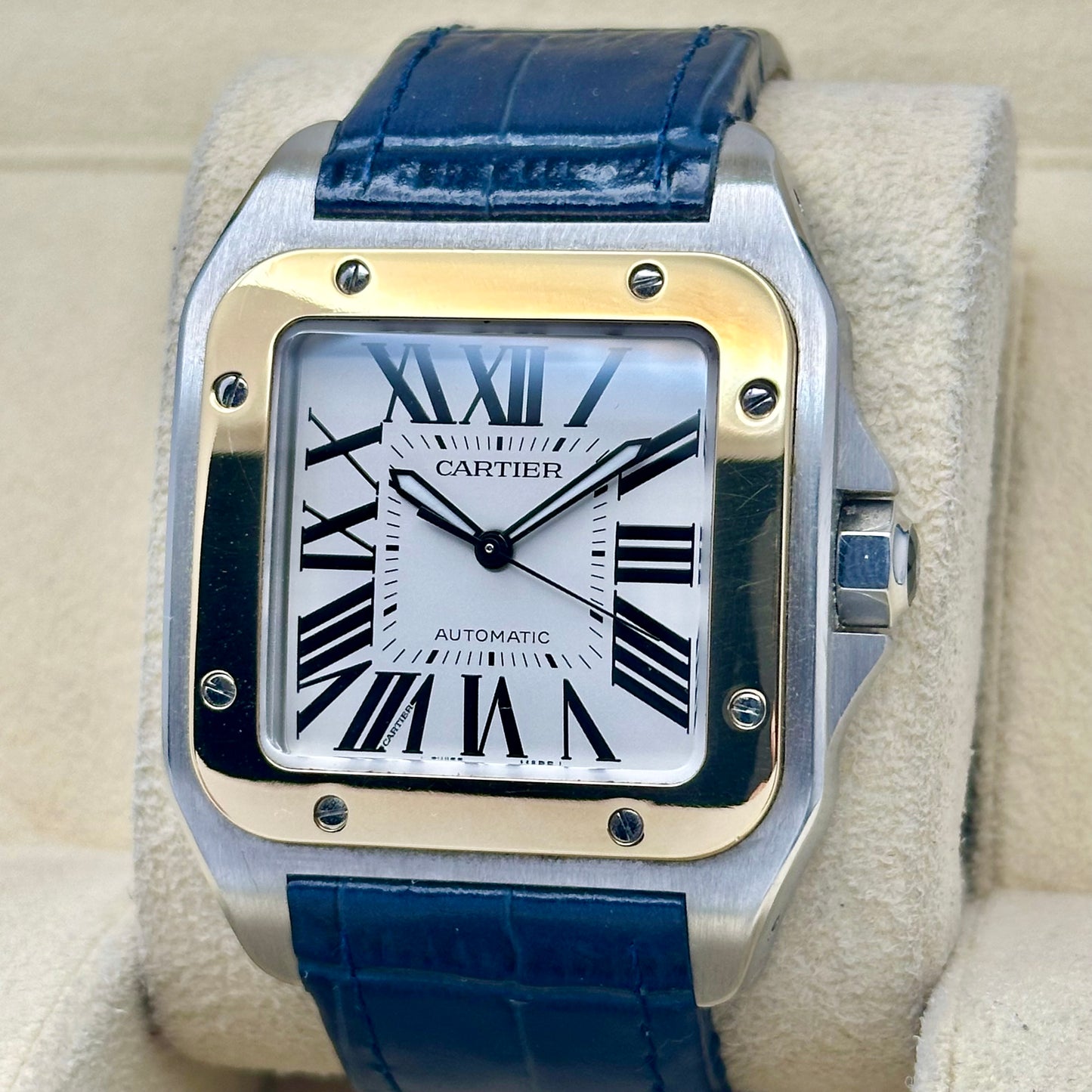 Santos 100 XL Automatic 18K Yellow Gold White Romans Ref 2656