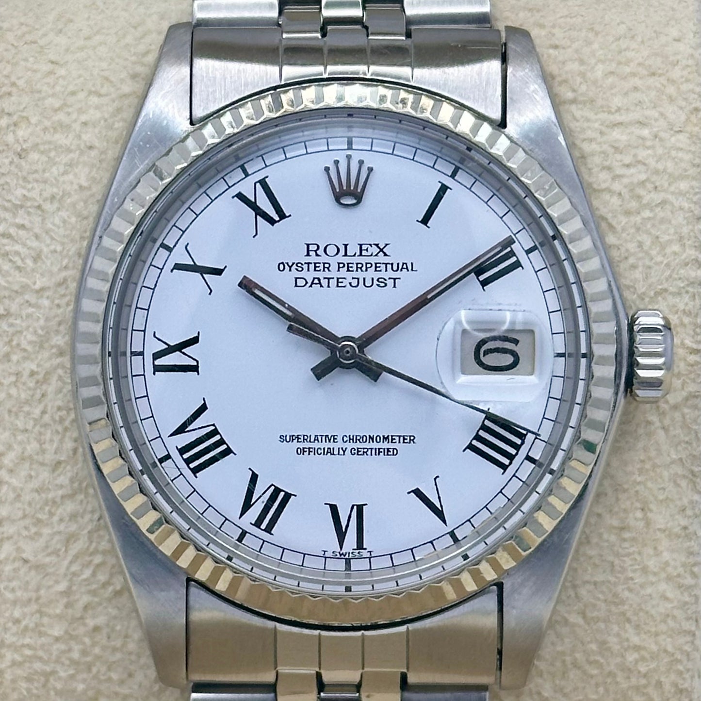 Datejust 36 White Buckley Romans 18K White Gold Ref 1601 1968