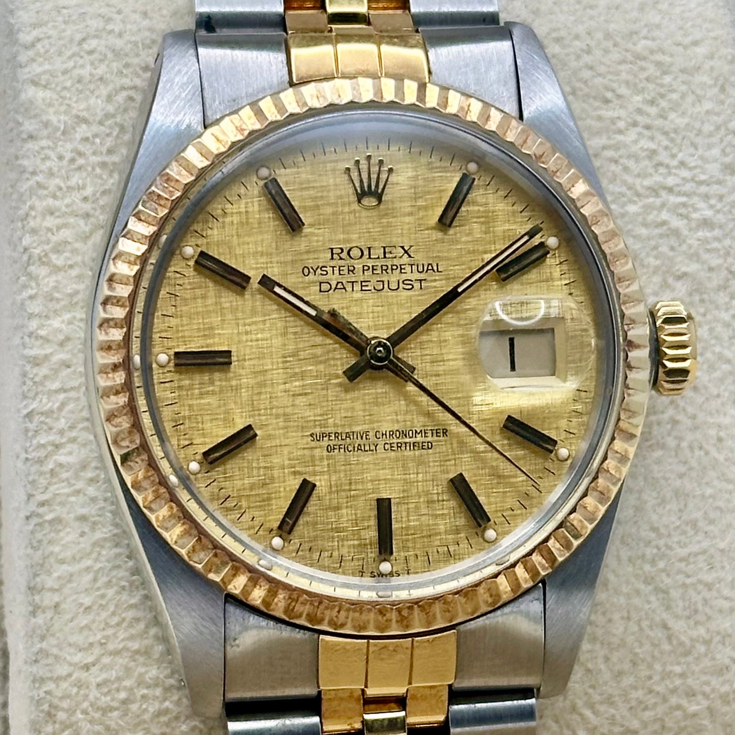 Datejust 36 Linen 18K Yellow Gold Ref 16013 1983