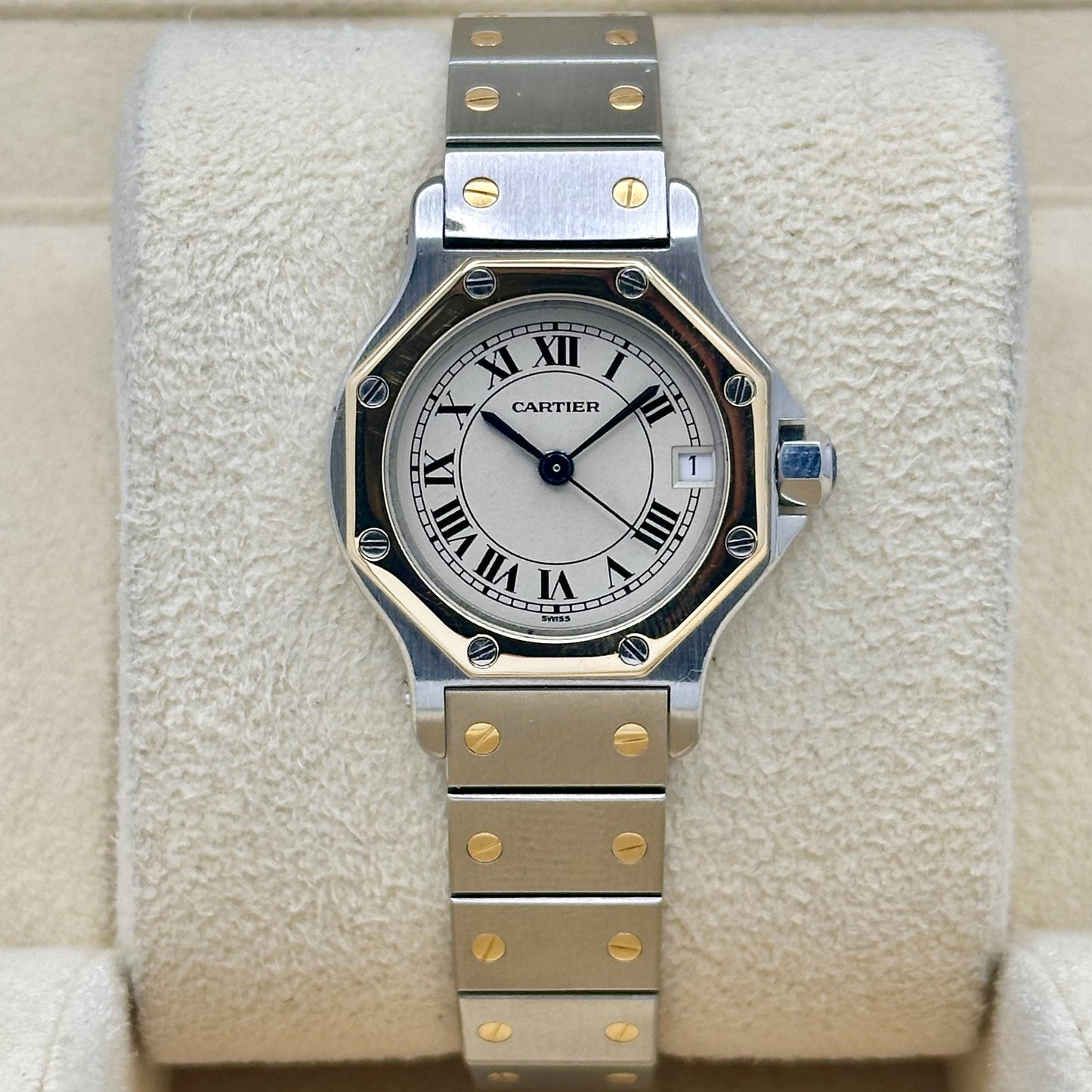 (ON HOLD) Santos Octagon Small White Romans 18K Yellow Gold Two Tone Ref 187903 1990