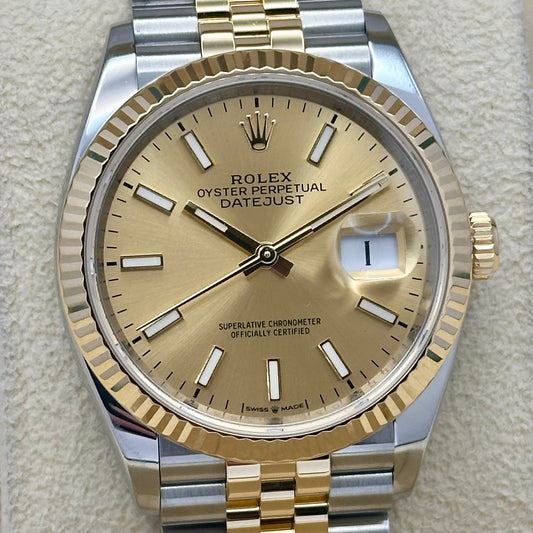 Datejust 36 Champagne Dial 18K Yellow Gold Ref 126233 2021