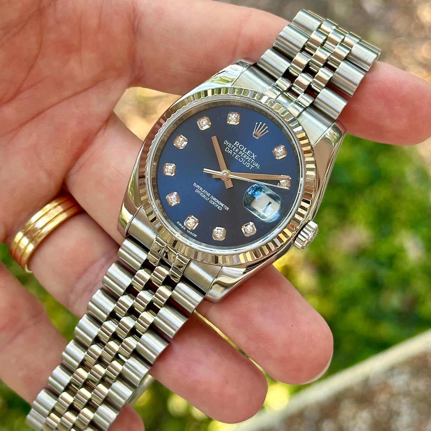 Datejust 36 Blue Diamond Dial Super Jubilee 18K White Gold Ref 116234 2016