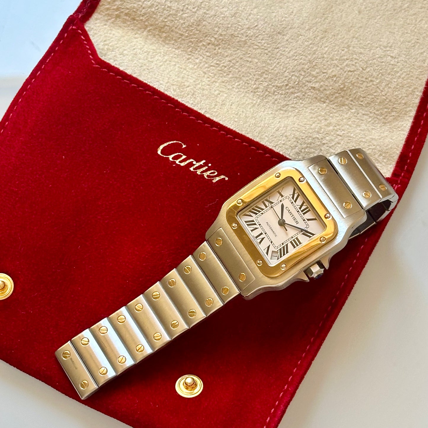 Santos Galbée Automatic XL White Romans 18K Yellow Gold Ref 2823 2008