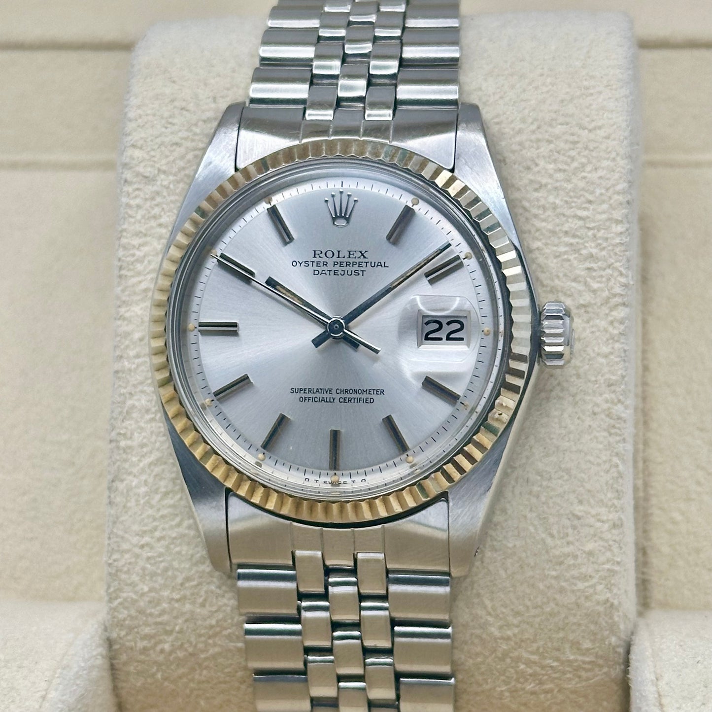 Datejust 36 Silver Pie Pan 18K White Gold Ref 1601 1971