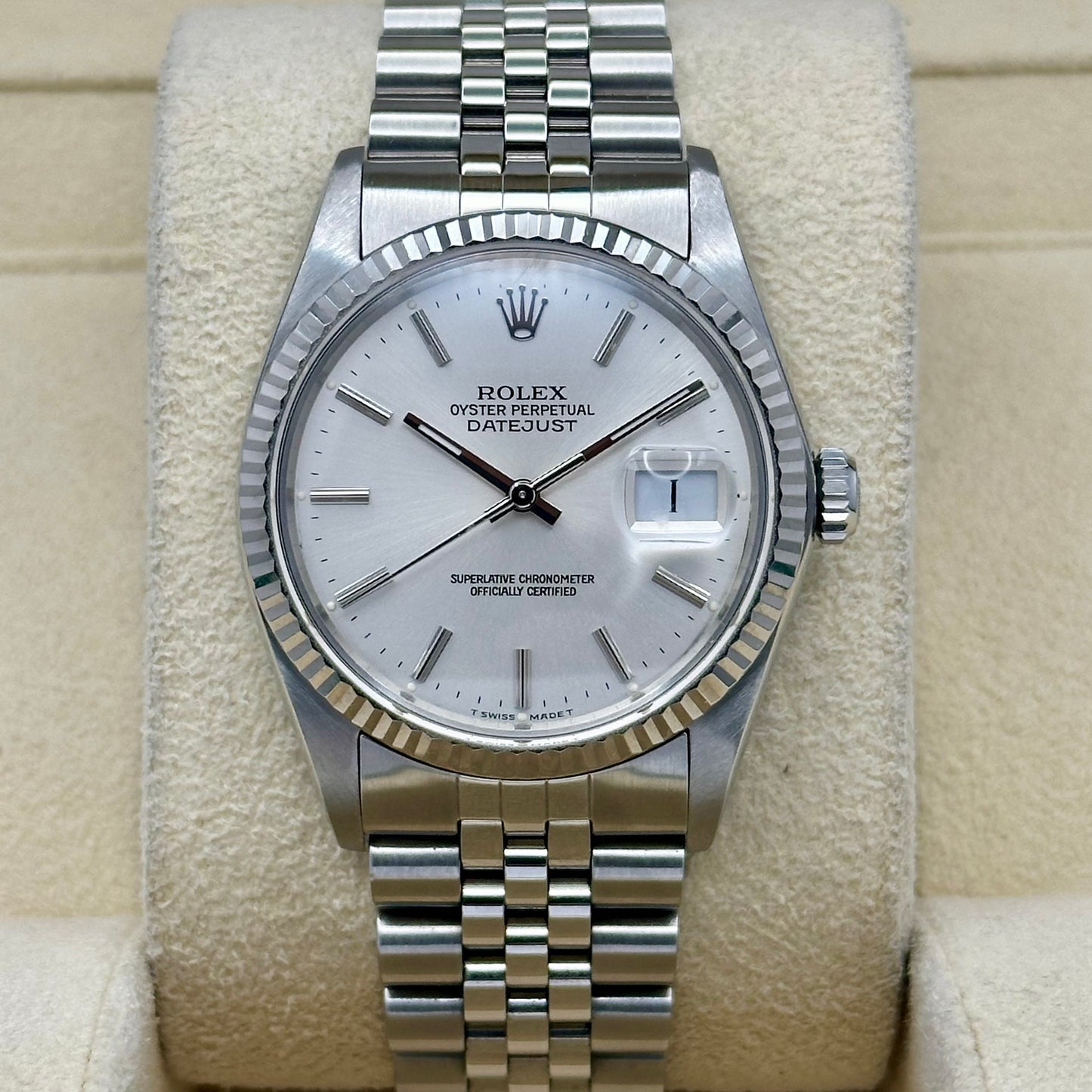 Datejust 36 Sunburst Silver 18K White Gold Ref 16014 1988