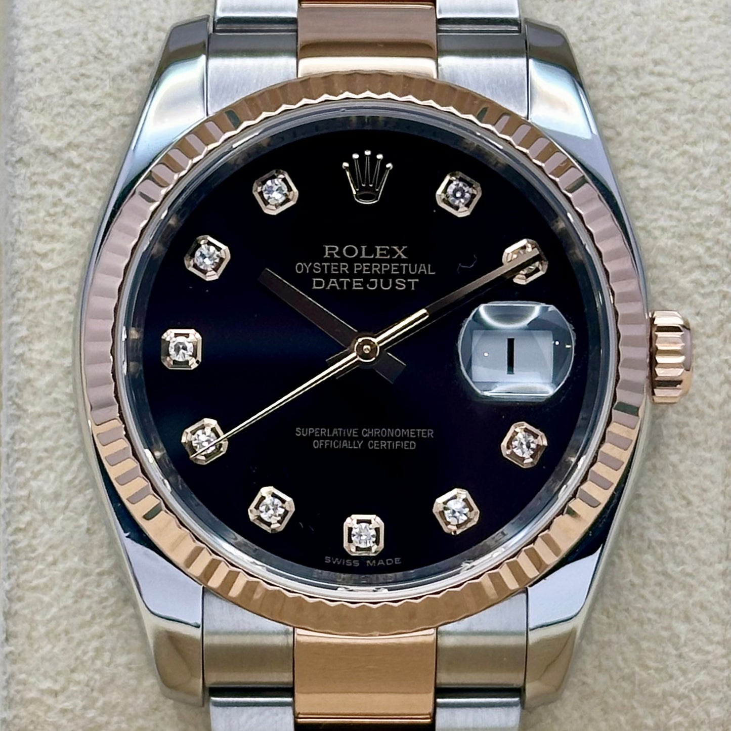 Datejust 36 Black Diamond Dial 18K Rose Gold Ref 116231