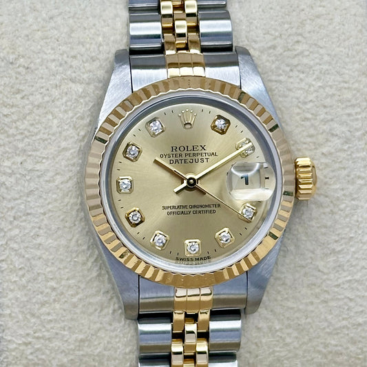 Lady-Datejust 26 18K Yellow Gold Champagne Big Diamond Ref 69173 1998