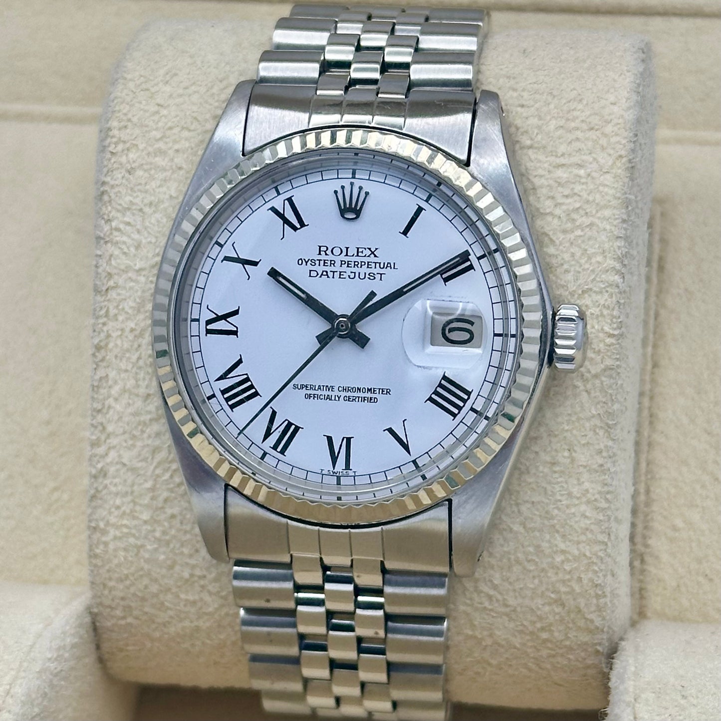 Datejust 36 White Buckley Romans 18K White Gold Ref 1601 1968