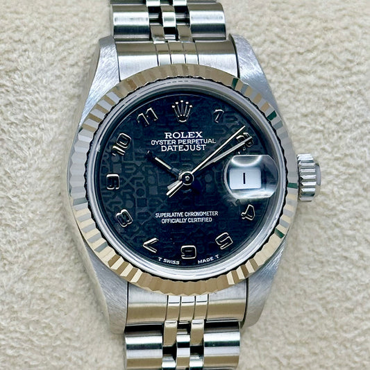Lady-Datejust 26 Black Computer 18K White Gold Ref 69174 1991