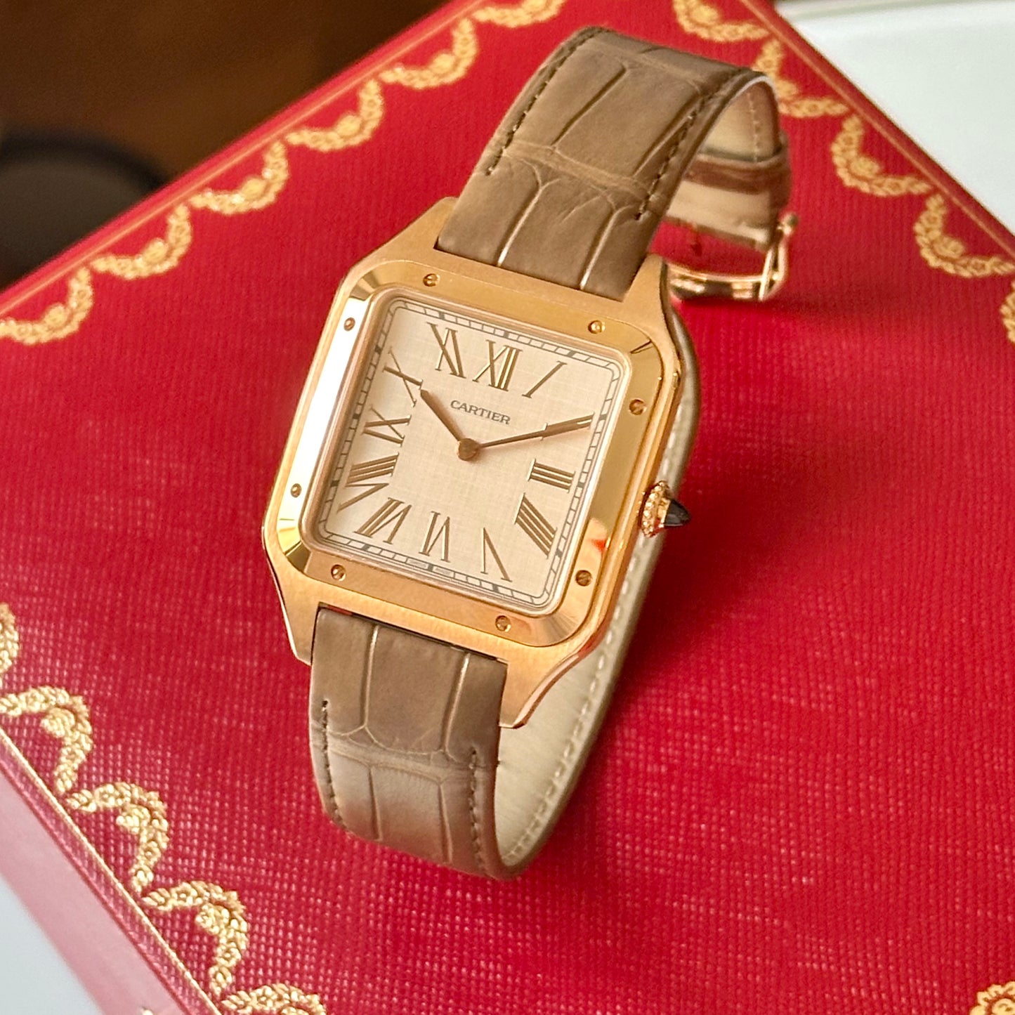 Santos Dumont XL 18K Rose Gold Beige Dial Ref WGSA0112 2025