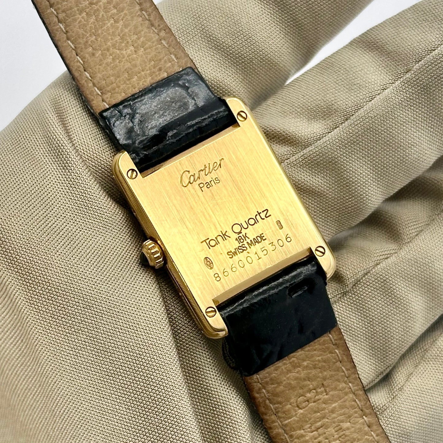Tank Louis Cartier Small 18K Yellow Gold White Romans Ref 866001 1989
