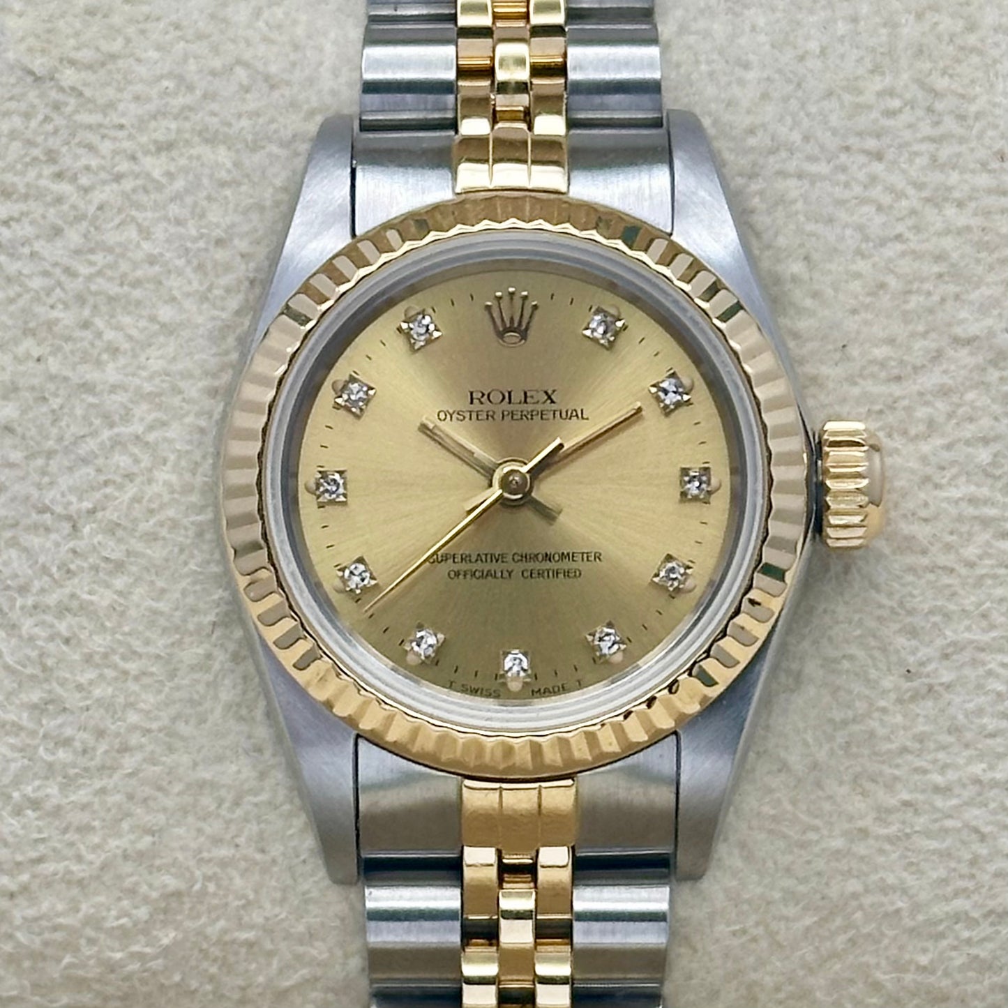 Oyster Perpetual 26 Champagne Diamond Dial 18K Yellow Gold Ref 67193 1991