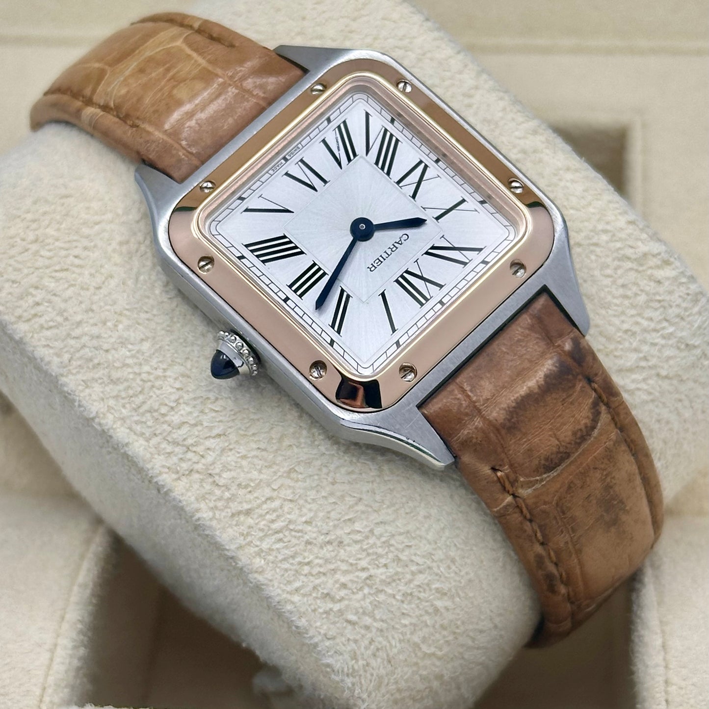 Santos Dumont Silver Romans 18K Rose Gold Bezel W2SA0012