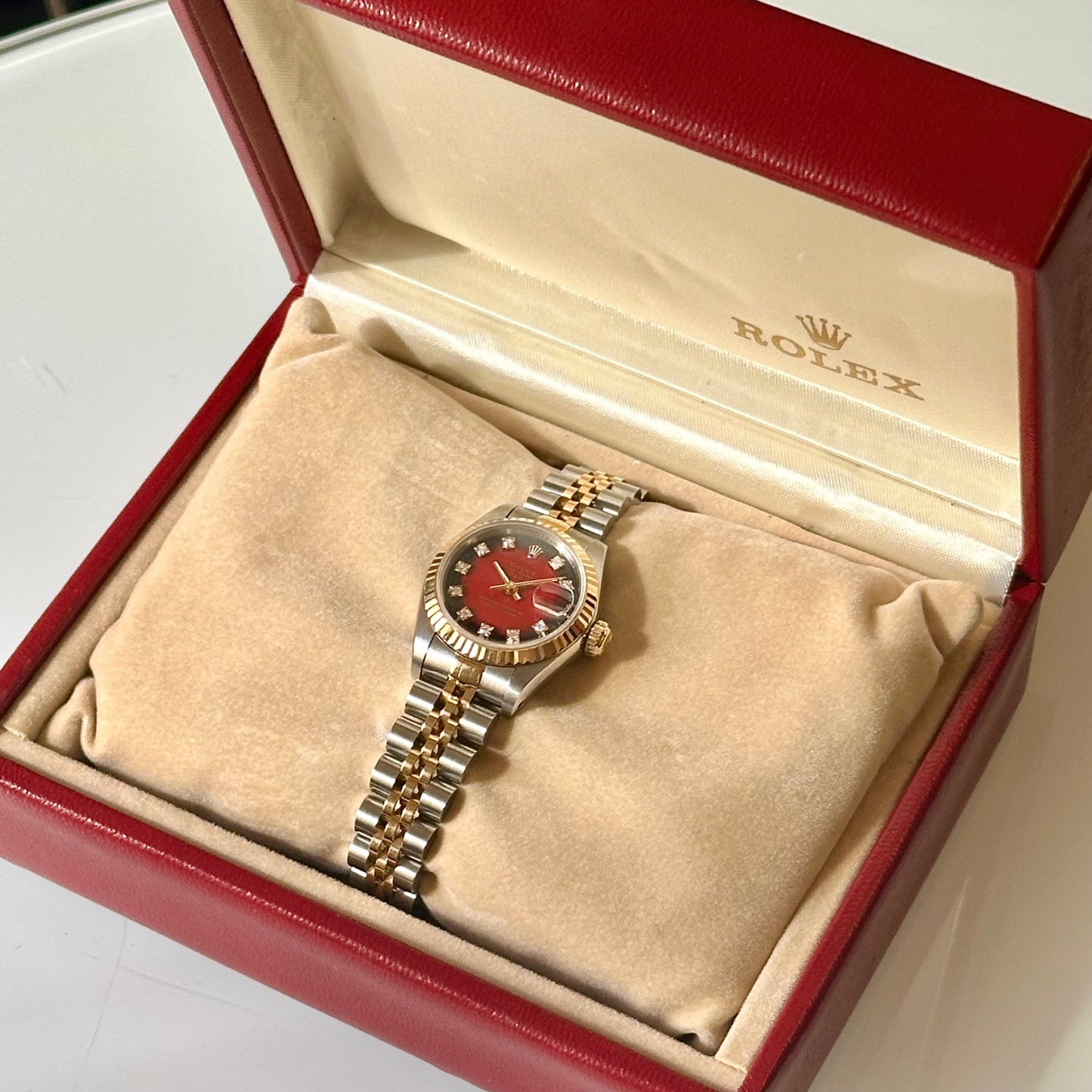 Lady-Datejust 26 Red Vignette Big Diamond Ref 69173 1988